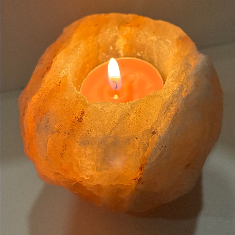 Himalayan Salt Votive/ Tea Light Candle Holder Good Vibes Witchy Good Spells